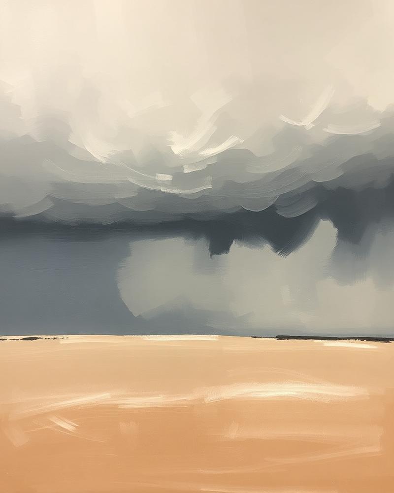 Peinture d'un ciel orageux au-dessus d'un champ ocre