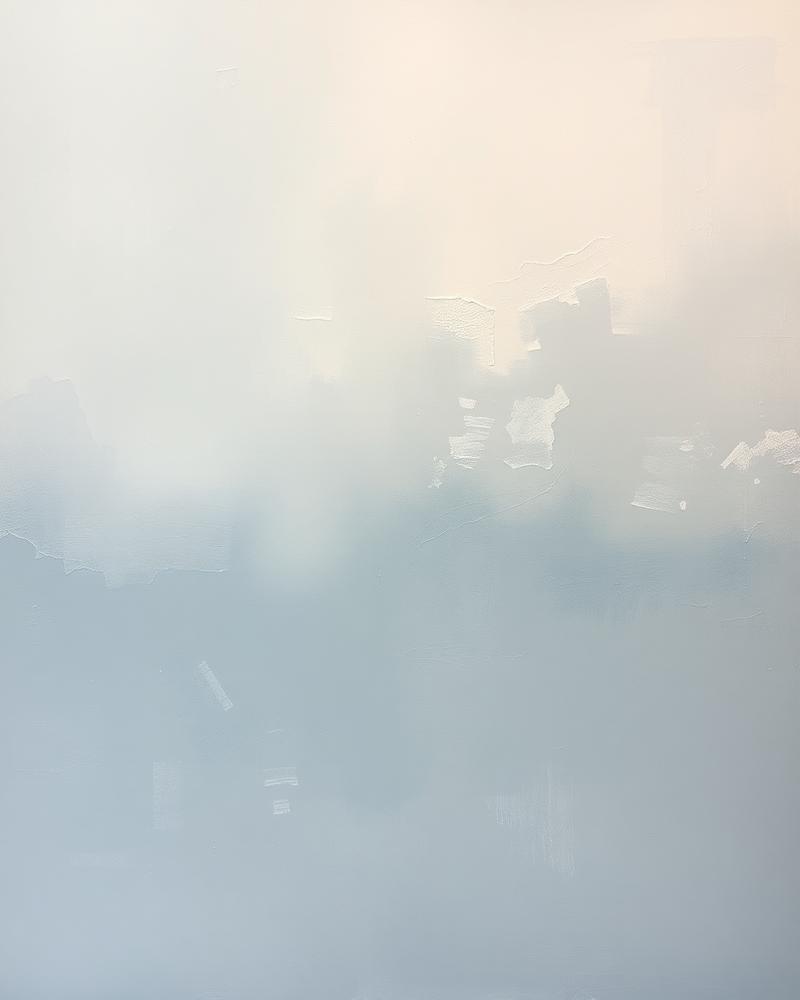 Peinture abstraite aux tons bleu-gris et crème, texture douce